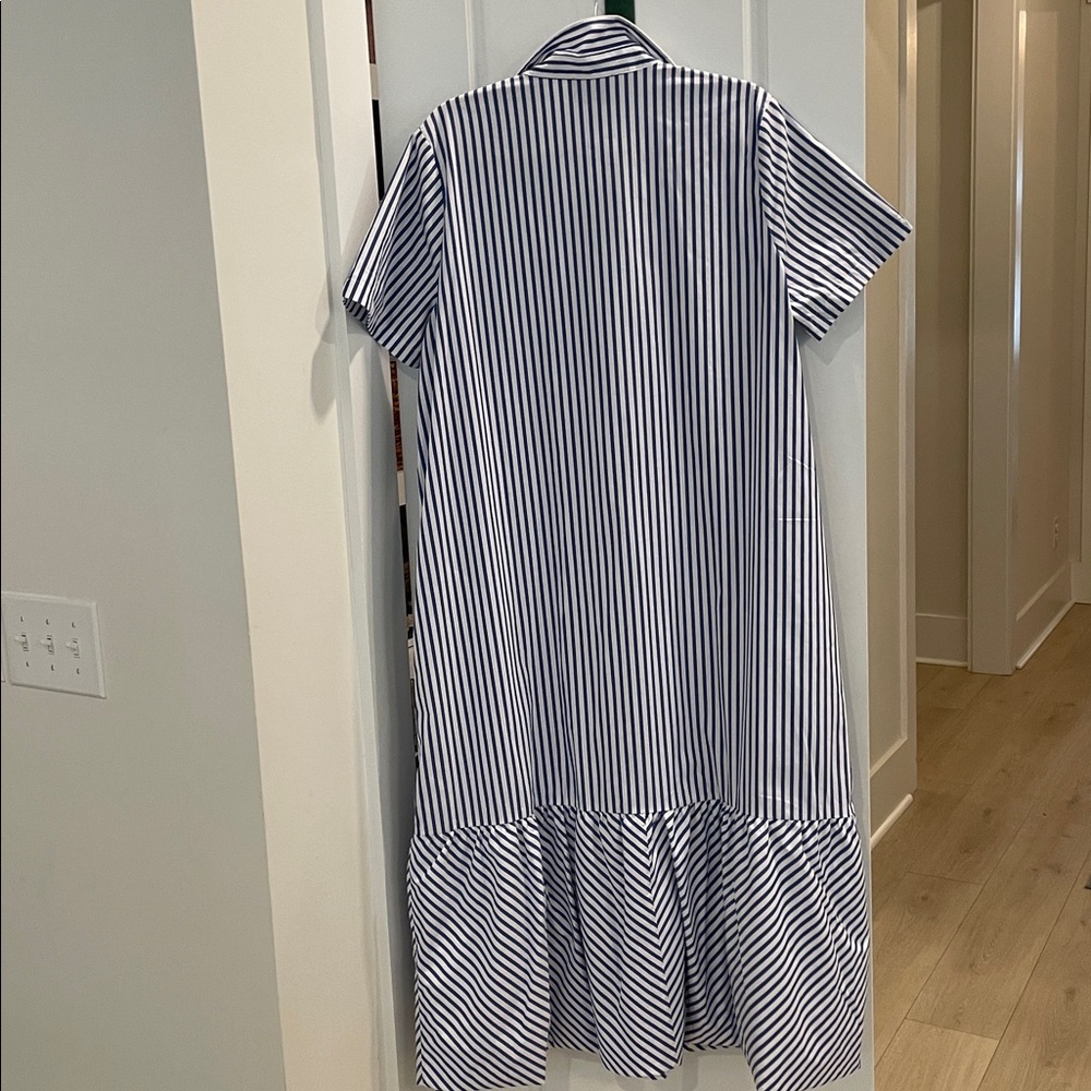 Tuckernuck blue and white striped shirt dress with bottom ruffle - Picture 6 of 7